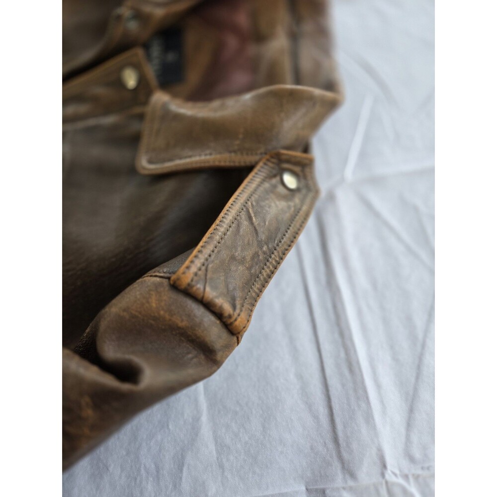 Vintage Bermans Leather Bomber Jacket XL Brown Distressed Made in Korea - Picture 15 of 16